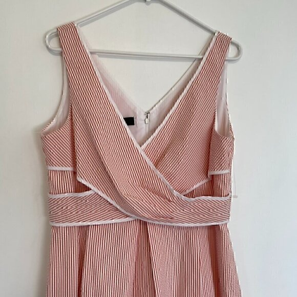 NINE WEST White Coral Orange Stripe Crossover Knee Fit & Flare Dress PETITE 14P - Picture 3 of 14